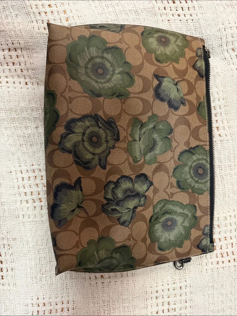 Coach Floral Signature Canvas Wristlet in Green and Brown x large kaffe fassett
